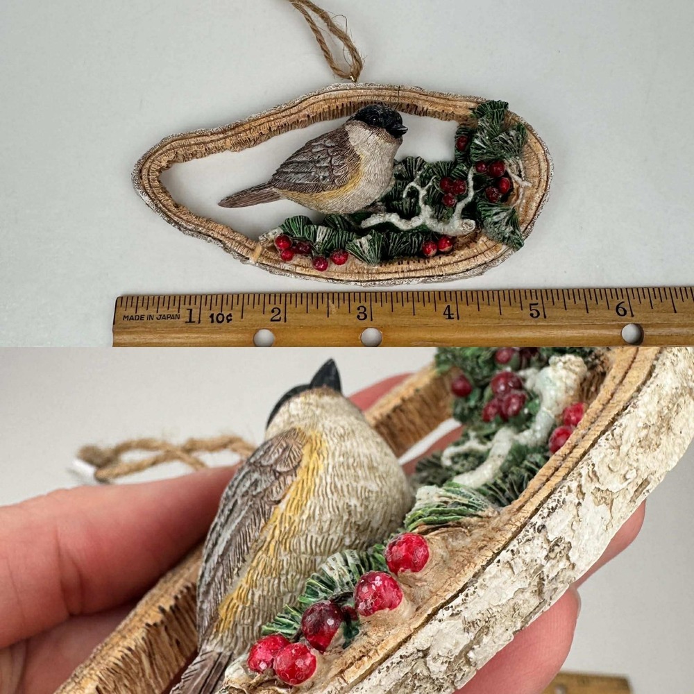 Kurt Adler Christmas Ornament Bird Chickadee Birch Tree Berries‎ w Glitter E0418